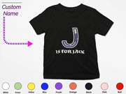 a black t - shirt with the letter j for jack on it