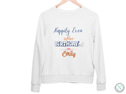 a white sweatshirt with the words happy crew on it