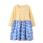 SkipStars Full Sleeve Bees Pattern Girls Dress, Yellow