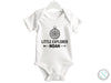 a white bodysuit with the words little explorer noah on it