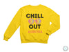 a yellow sweatshirt that says chill out aurora