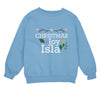 a blue christmas sweatshirt with the words christmas joy island on it