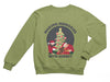 a green sweatshirt with a christmas tree and santa clause on it