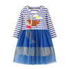 SkipStars Full Sleeve Mermaid Theme Striped  Girls Dress, Blue