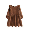 SkipStars Stylish Little Girls Full Sleeve Frill Dress - Chocolate/Brown