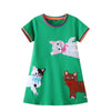 Motif de chats mignons vert à manches courtes robe tutu d'été pour petites filles mignonnes